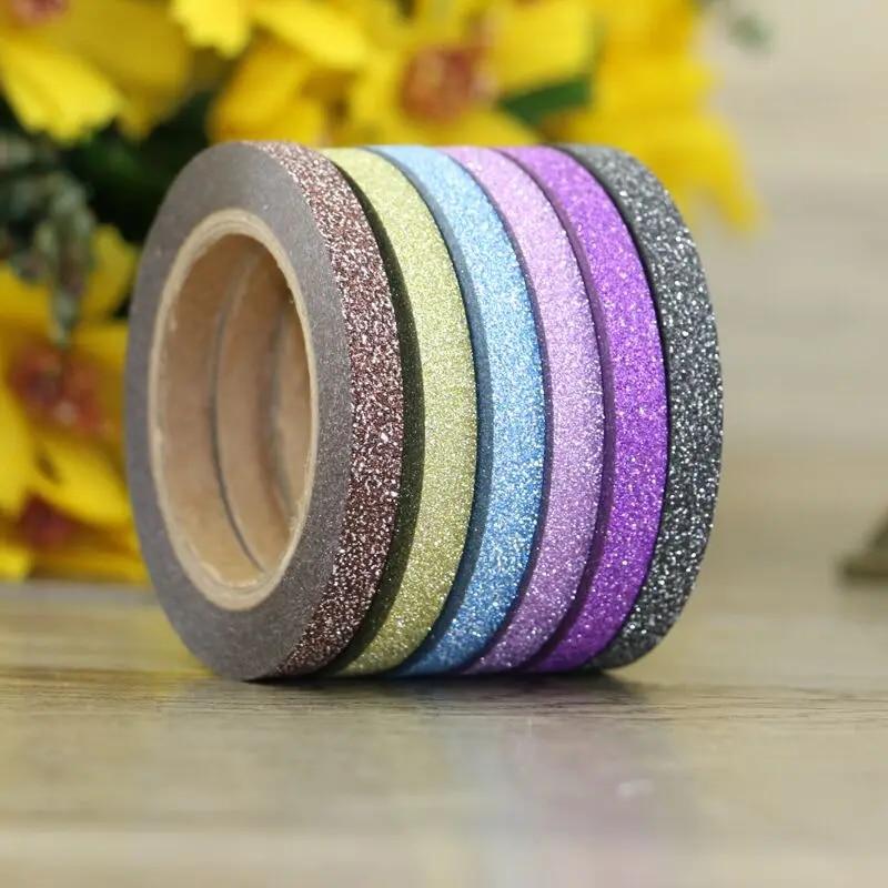 6 colors Set Solid Glitter Tape Set 5mm x 6.5m Scrapbooking Tools Kawaii Decorative Masking Washi