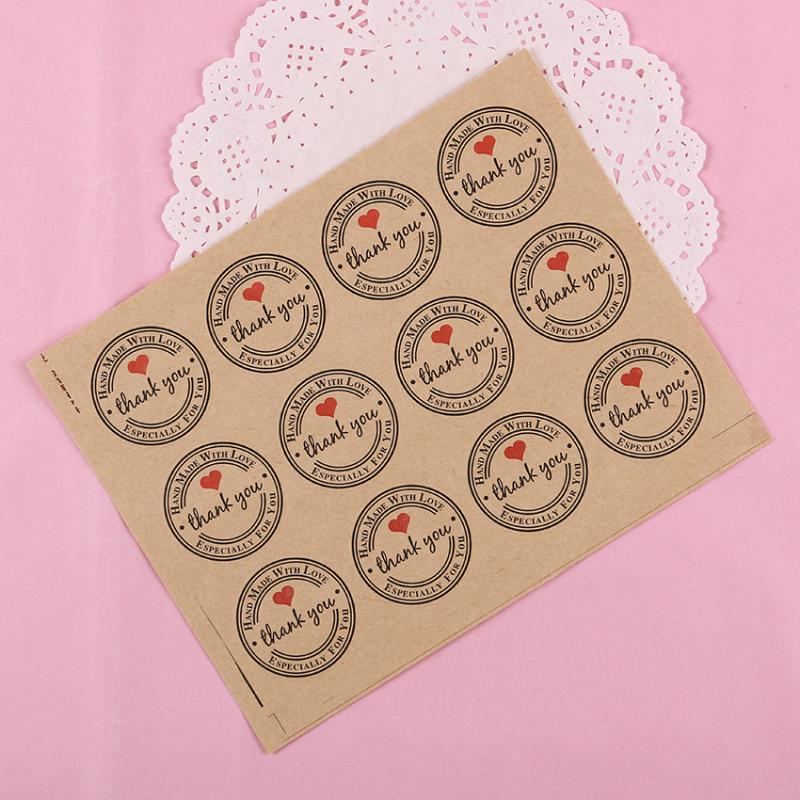 120PCS Set Thank You Retro Stickers Kraft Paper Label Thank You Sticker Round Labels Paper