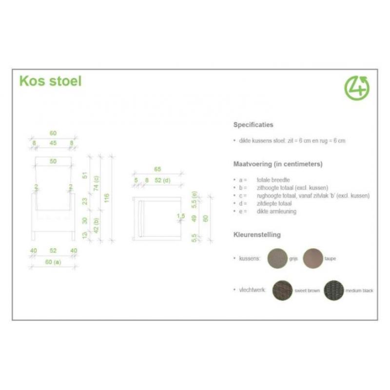 Kos wicker verstelbare stoel, alu frame half rond wicker!