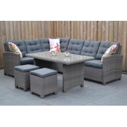 Las Palmas Loungeset Dark Grey met Hoge Tafel en Krukjes