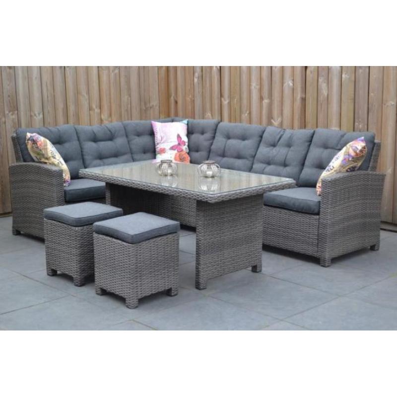 Las Palmas Loungeset Dark Grey met Hoge Tafel en Krukjes