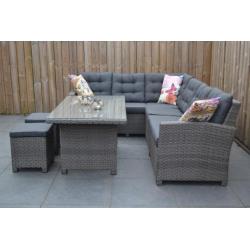 Las Palmas Loungeset Dark Grey met Hoge Tafel en Krukjes