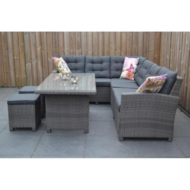 Las Palmas Loungeset Dark Grey met Hoge Tafel en Krukjes