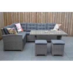 Las Palmas Loungeset Dark Grey met Hoge Tafel en Krukjes