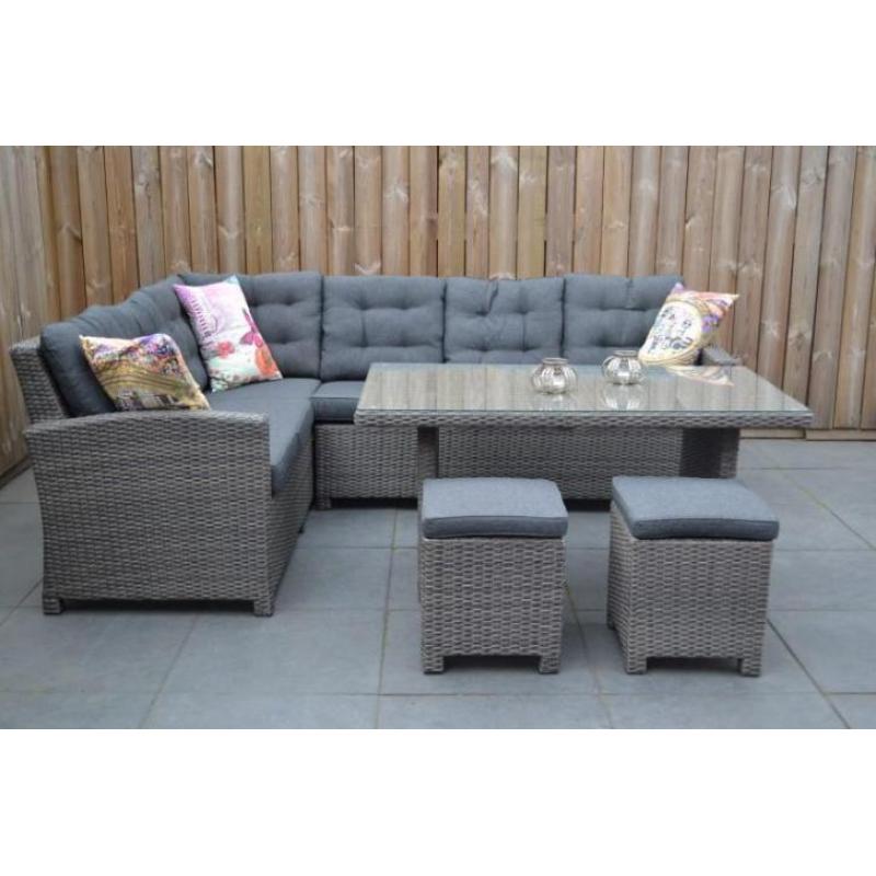 Las Palmas Loungeset Dark Grey met Hoge Tafel en Krukjes