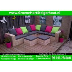 Steigerhouten LOUNGE Bank Hoekbank Loungeset GRATIS LEVERING