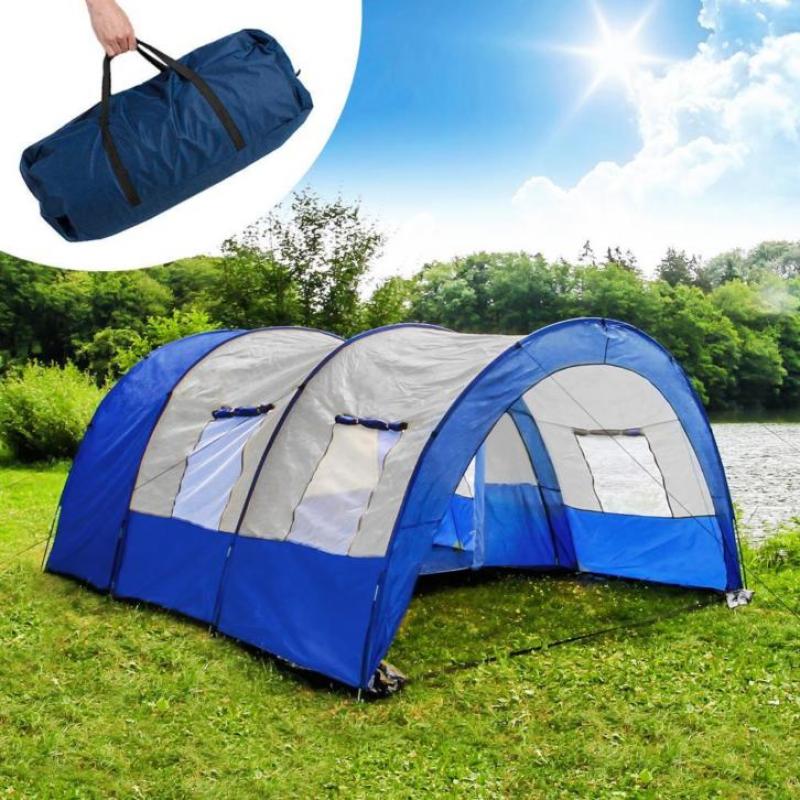 XXL camping tent waterdicht 4-6 personen grijs-blauw 401687