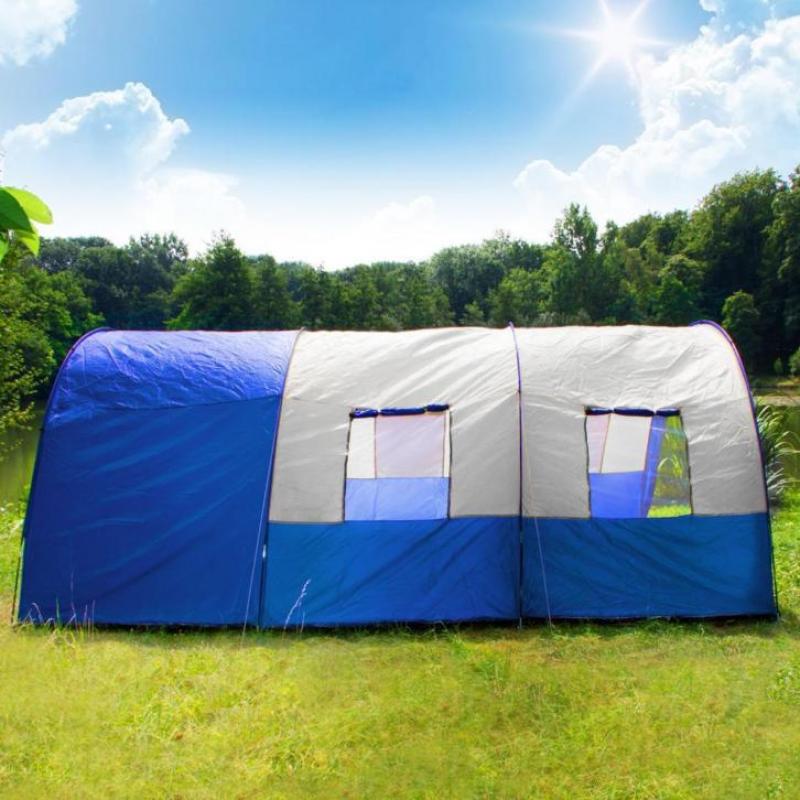 XXL camping tent waterdicht 4-6 personen grijs-blauw 401687