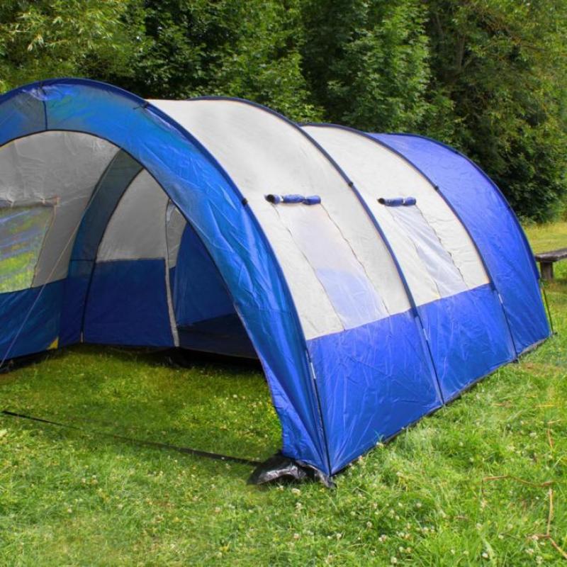 XXL camping tent waterdicht 4-6 personen grijs-blauw 401687