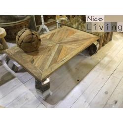 Opiumtafel teak visgraat met rvs poot
