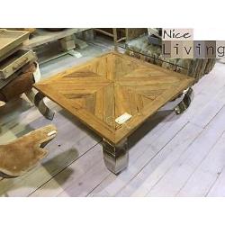 Opiumtafel teak visgraat met rvs poot