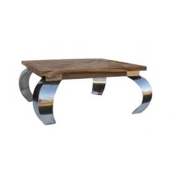 Opiumtafel teak visgraat met rvs poot