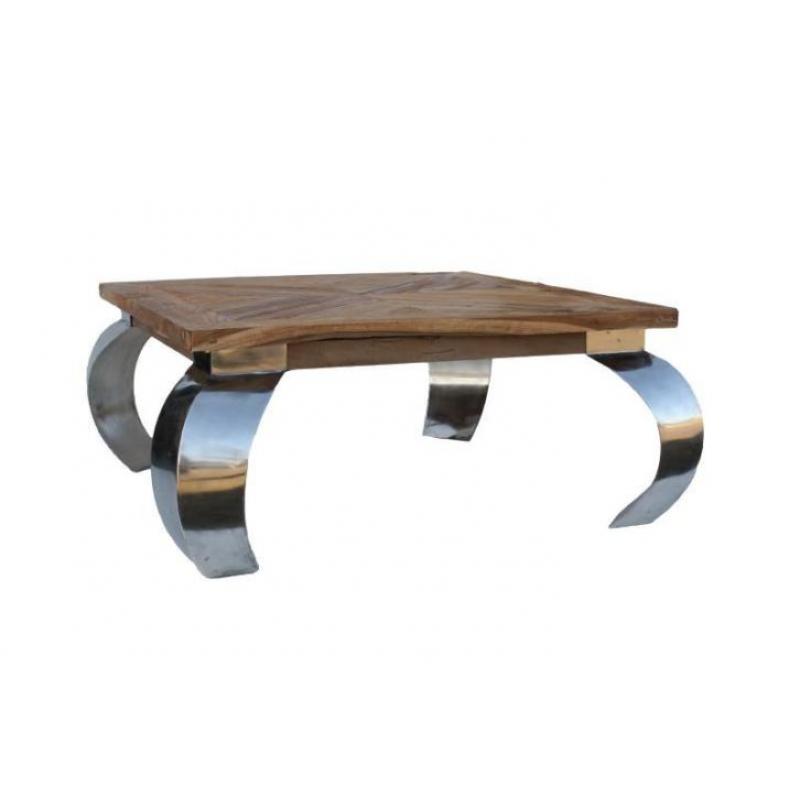 Opiumtafel teak visgraat met rvs poot