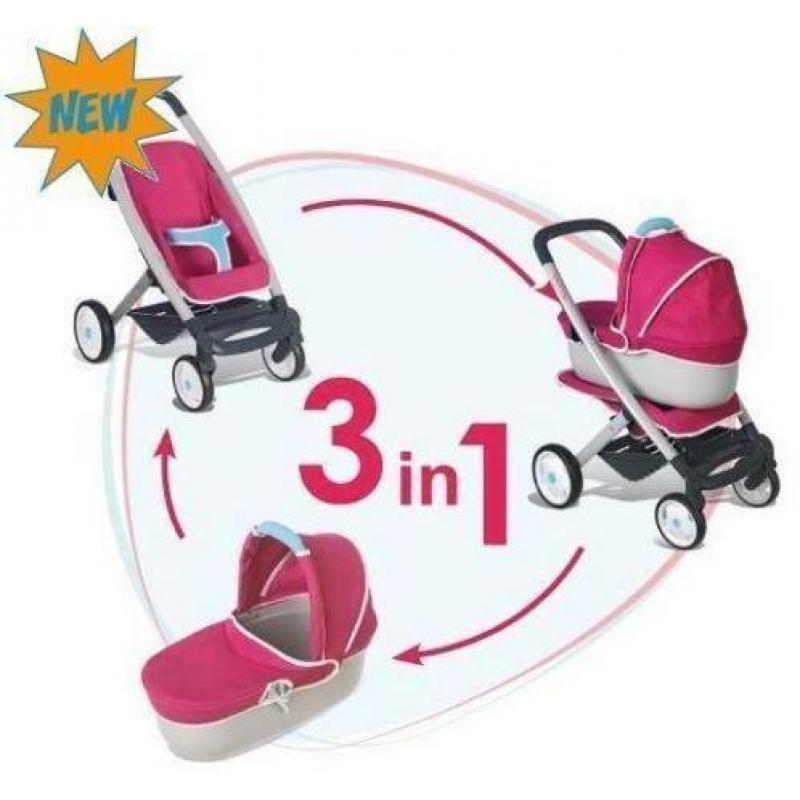 Smoby Quinny 3 in 1poppenwagen multiset nu €37.95 TIP