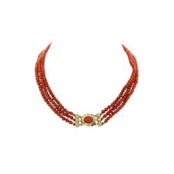 Bloedkoralen collier met gouden sierslot 14 krt