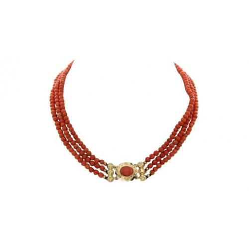 Bloedkoralen collier met gouden sierslot 14 krt