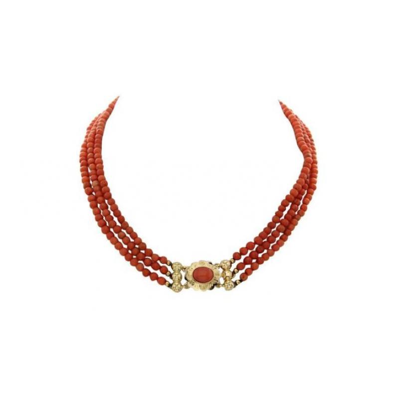 Bloedkoralen collier met gouden sierslot 14 krt