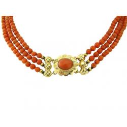 Bloedkoralen collier met gouden sierslot 14 krt