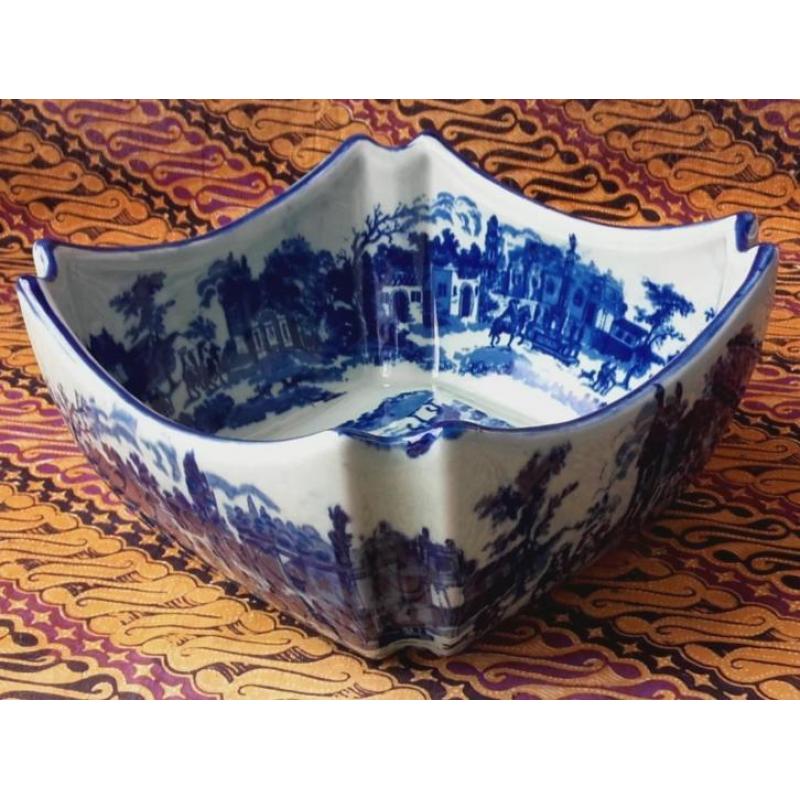 Prachtige antieke Engelse fruitschaal blauw wit porselein.