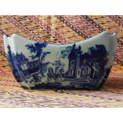 Prachtige antieke Engelse fruitschaal blauw wit porselein.
