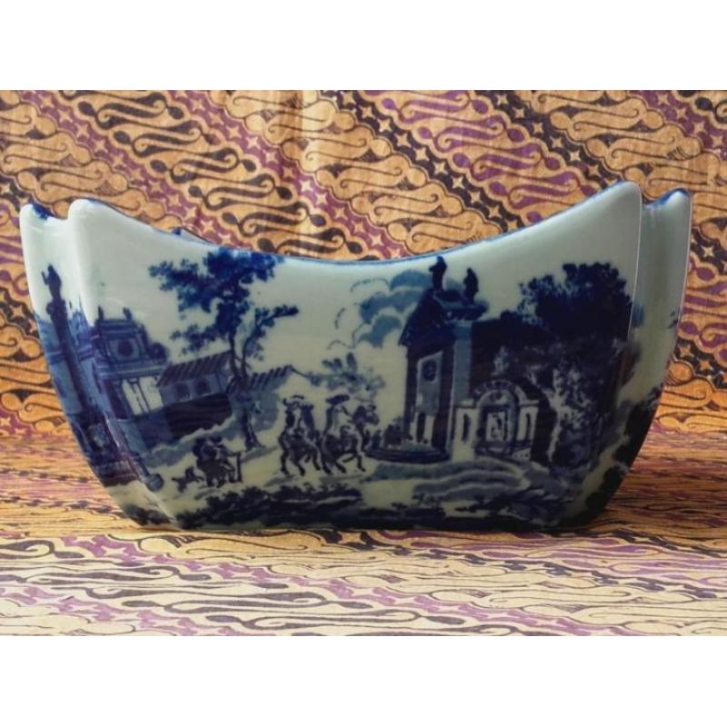 Prachtige antieke Engelse fruitschaal blauw wit porselein.