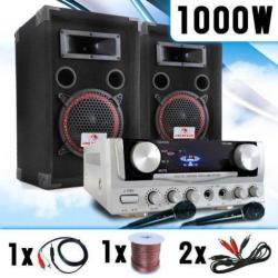 1000W-DJ-Pro-PA-Set. Met. Eindversterker En Boxen