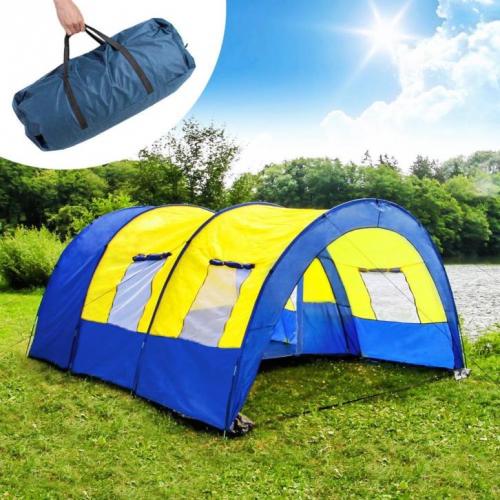 XXL camping tent waterdicht 4-6 personen blauw-geel 401686