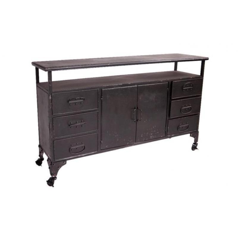 Zwart dressoir industrieel. Op wielen. V.a. € 399,-