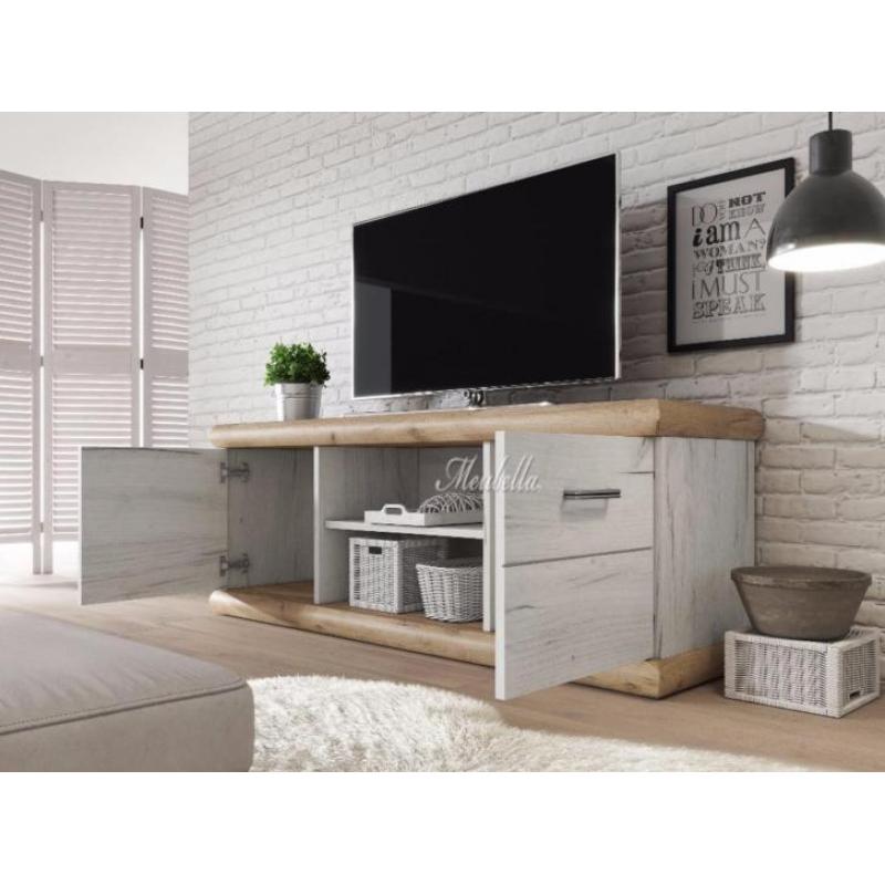 Landelijk tv-meubel Crown 157cm direct leverbaar wit / eiken