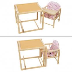 2-in-1 kinderstoel kinderstoeltje hout met tafel roze 401322