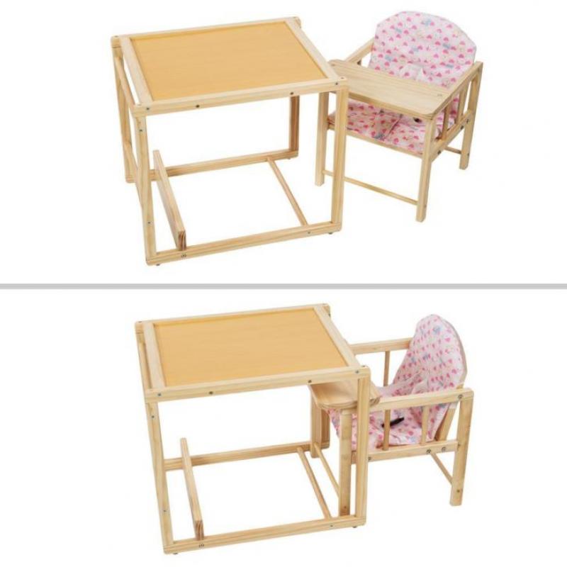 2-in-1 kinderstoel kinderstoeltje hout met tafel roze 401322