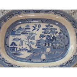 Zeer grote antieke 'blue willow' Staffordshire schotel