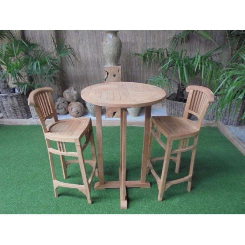 TEAK BARSET, = 2 KRUKKEN + BARTAFEL 70 cm