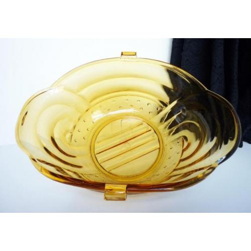 Antieke Art Deco Jugendstil Schaal 100%Gaaf Ovaal Geel Glas
