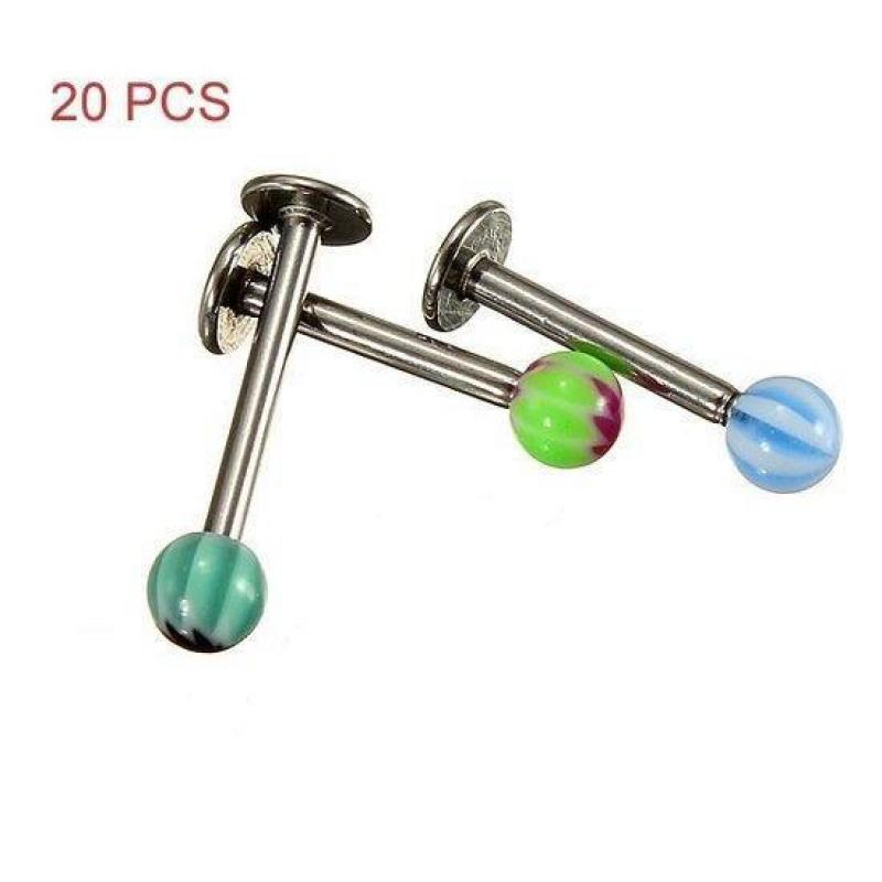 20Pcs Mix Lip Rings Labret Studs Piercing Ball Bar Body J...