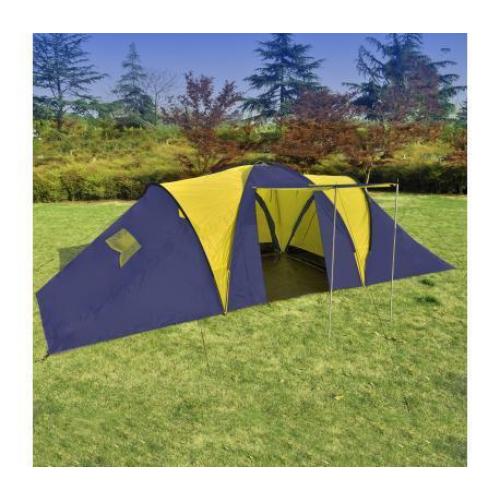 Polyester 9-persoons kampeertent (blauw/geel)
