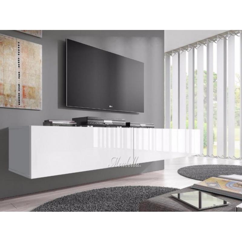 ACTIE > Zwevend hoogglans wit TV-Meubel 200 cm Flame XL