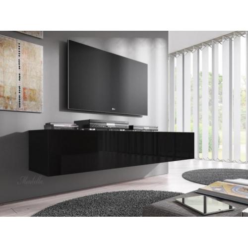 Zwevend hoogglans zwart TV-Meubel Flame 1 lowboard tv kast
