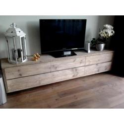 Zwevend hangend tv-meubel steigerhout met laden of kleppen