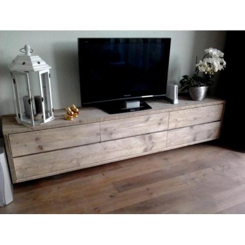 Zwevend hangend tv-meubel steigerhout met laden of kleppen