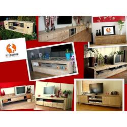Zwevend hangend tv-meubel steigerhout met laden of kleppen