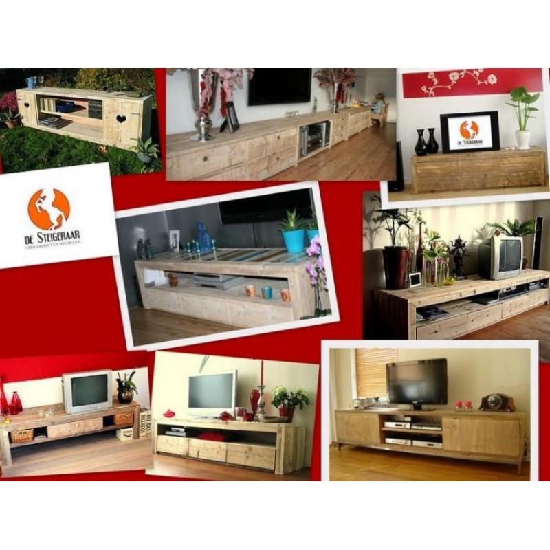 Zwevend hangend tv-meubel steigerhout met laden of kleppen