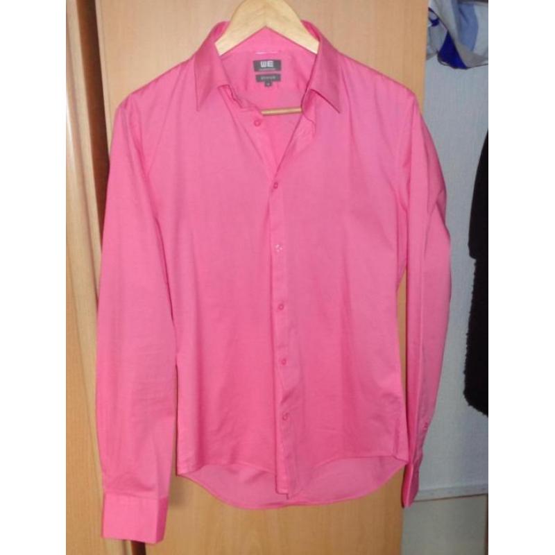 Prachtig roze slim fit heren overhemd blouse van WE mt M