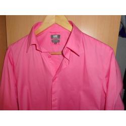 Prachtig roze slim fit heren overhemd blouse van WE mt M