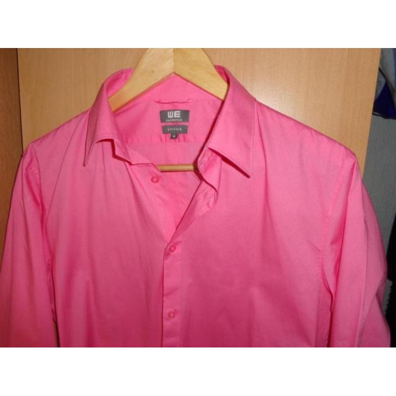 Prachtig roze slim fit heren overhemd blouse van WE mt M