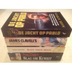 Boeken te koop van Tom Clancy, James Clavell, Mark Bowden.