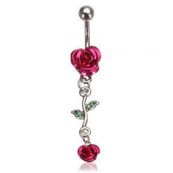 Rose Red Flower Stainless Steel Navel Belly Button Ring B...