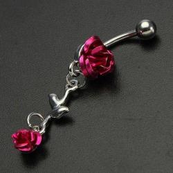 Rose Red Flower Stainless Steel Navel Belly Button Ring B...