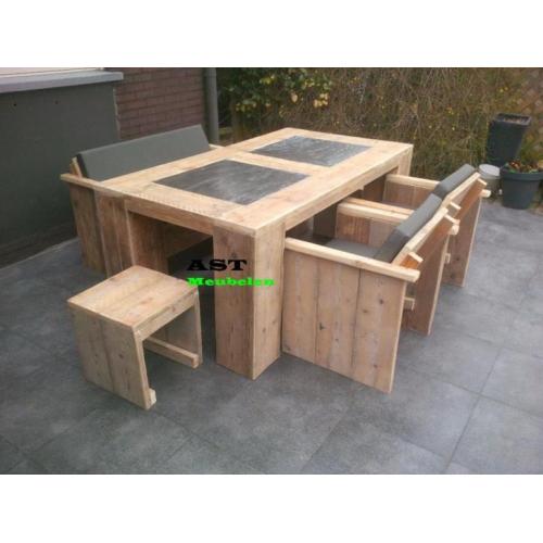 Steigerhout Tuinset + hardsteen inleg Actie SHOWROOM open !!