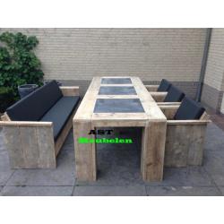 Steigerhout Tuinset + hardsteen inleg Actie SHOWROOM open !!